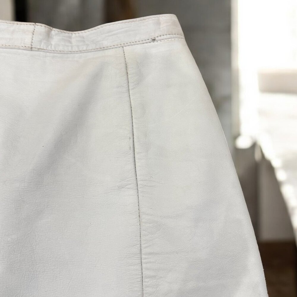 Vintage Wilson's Ivory Genuine Leather Mini Skirt Size 6 High Waist - Picture 6 of 10